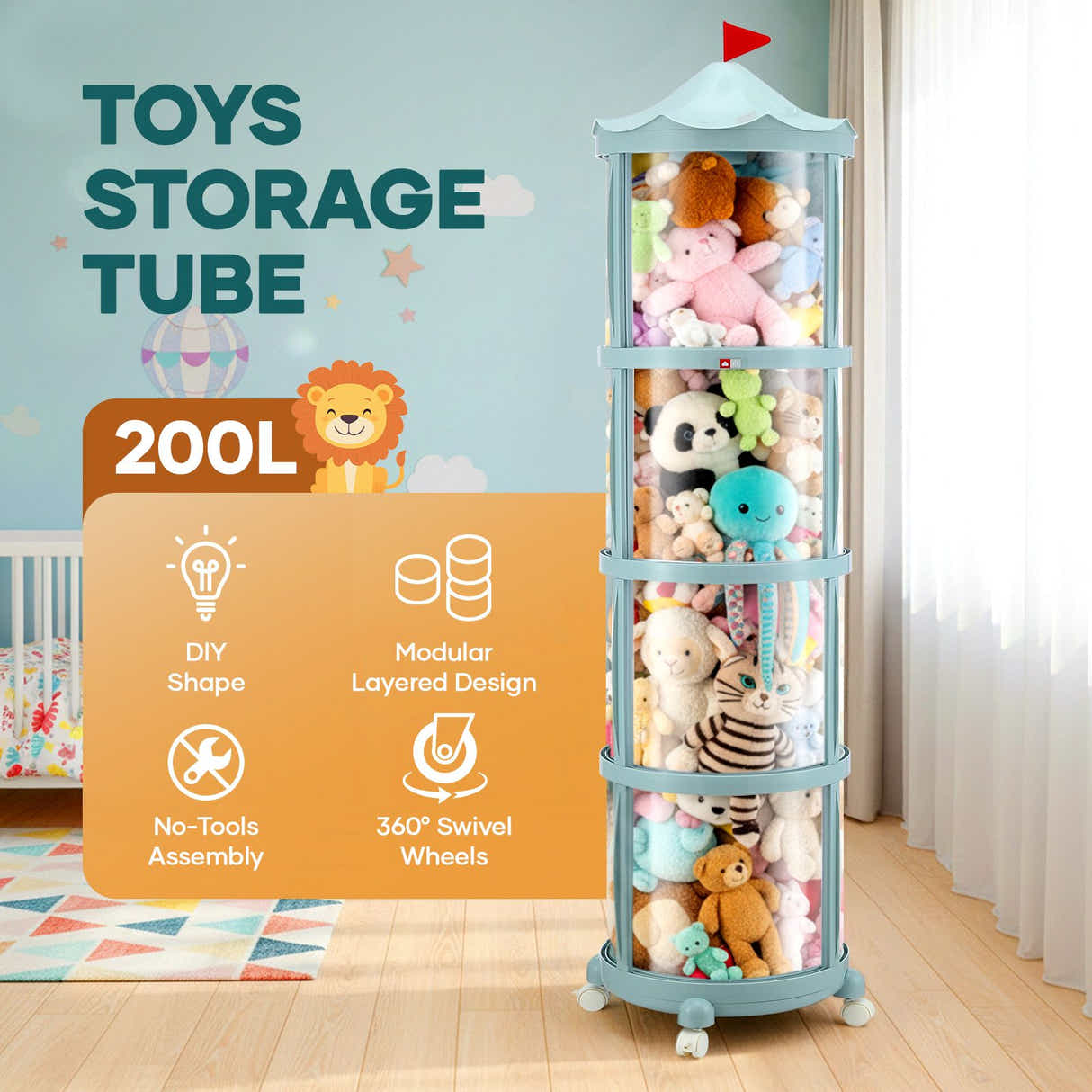 DS BD Kids Toys Storage Tube Box Stuffed Animal Zoo Plush Soft Doll Stuffies