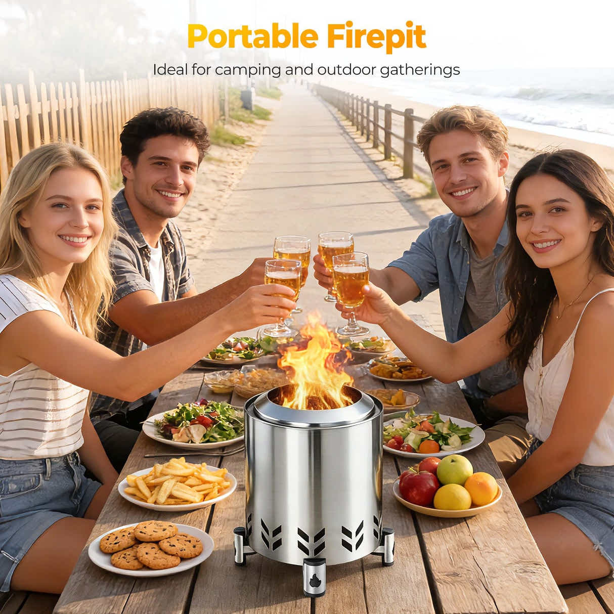 DS BD Wood Burning Stove Fire Pit Smokeless Fireplace Stainless Steel Tabletop
