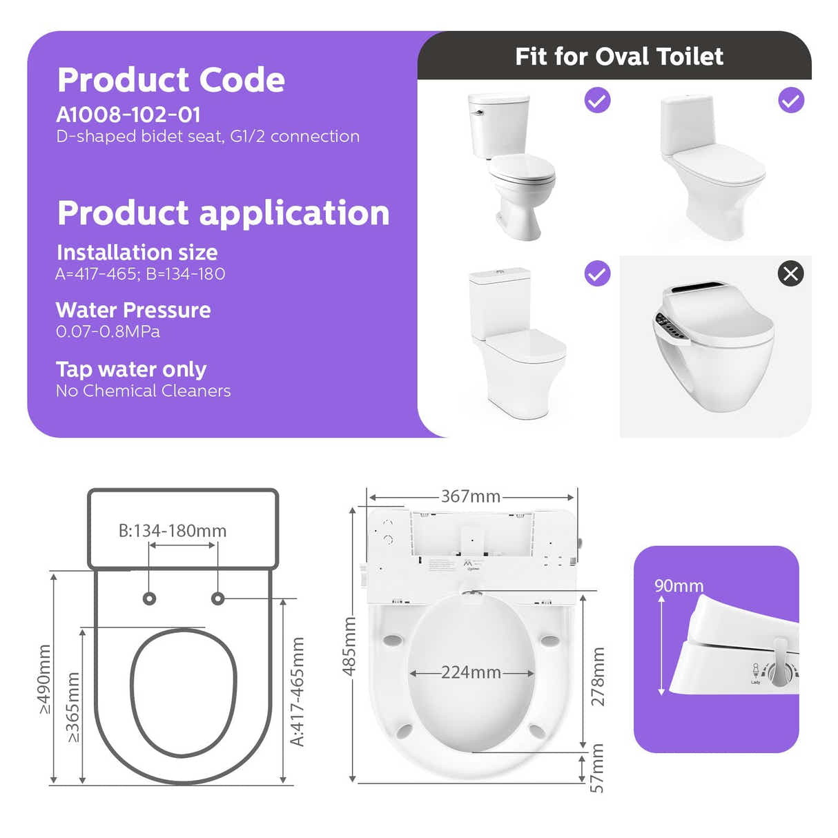 DS BD Non Electric Bidet Toilet Seat WaterMark Certified D Shape Dual Nozzle
