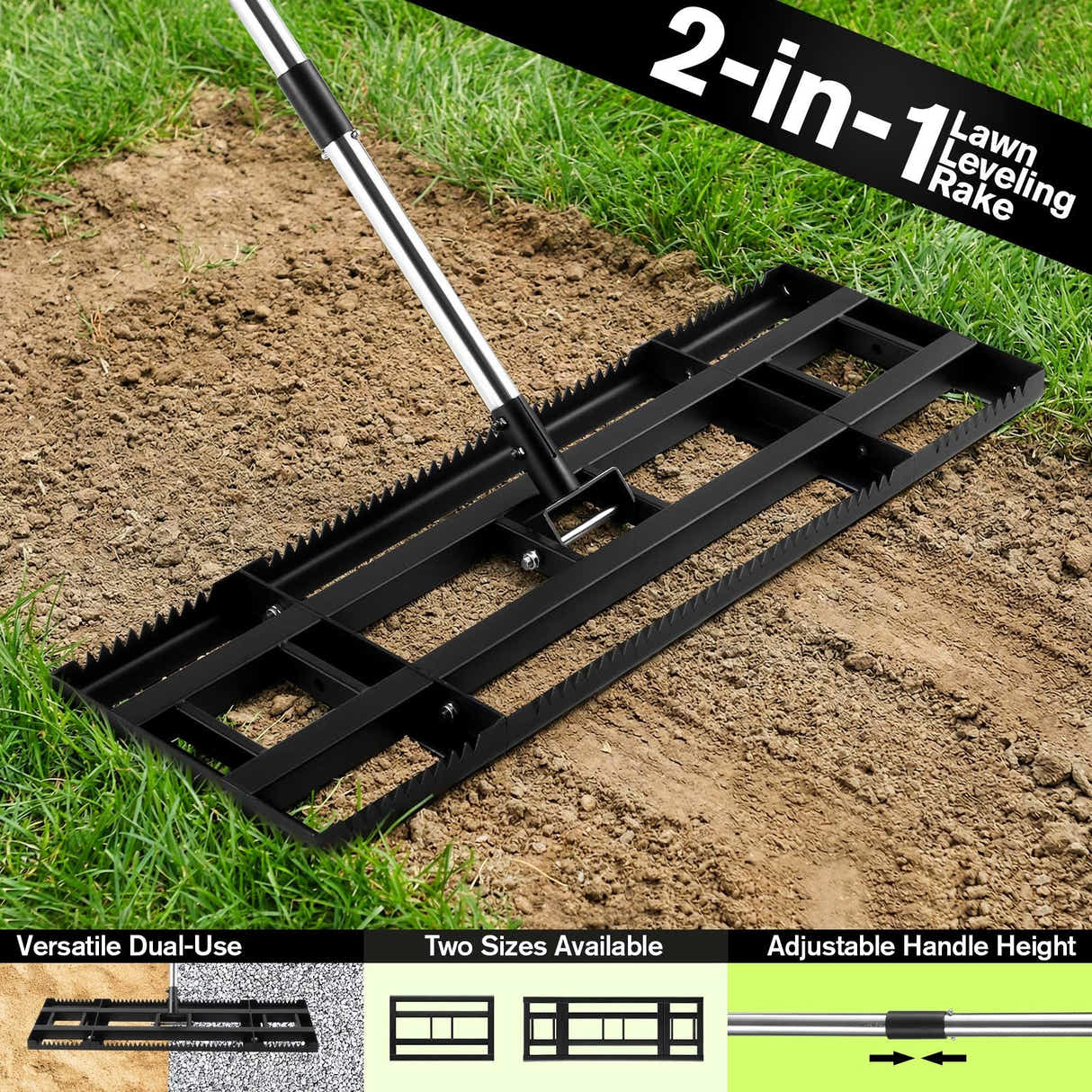 DS BD Lawn Leveling Rake Top Soil Spreader Leveller 76x26cm Base Ground Grass