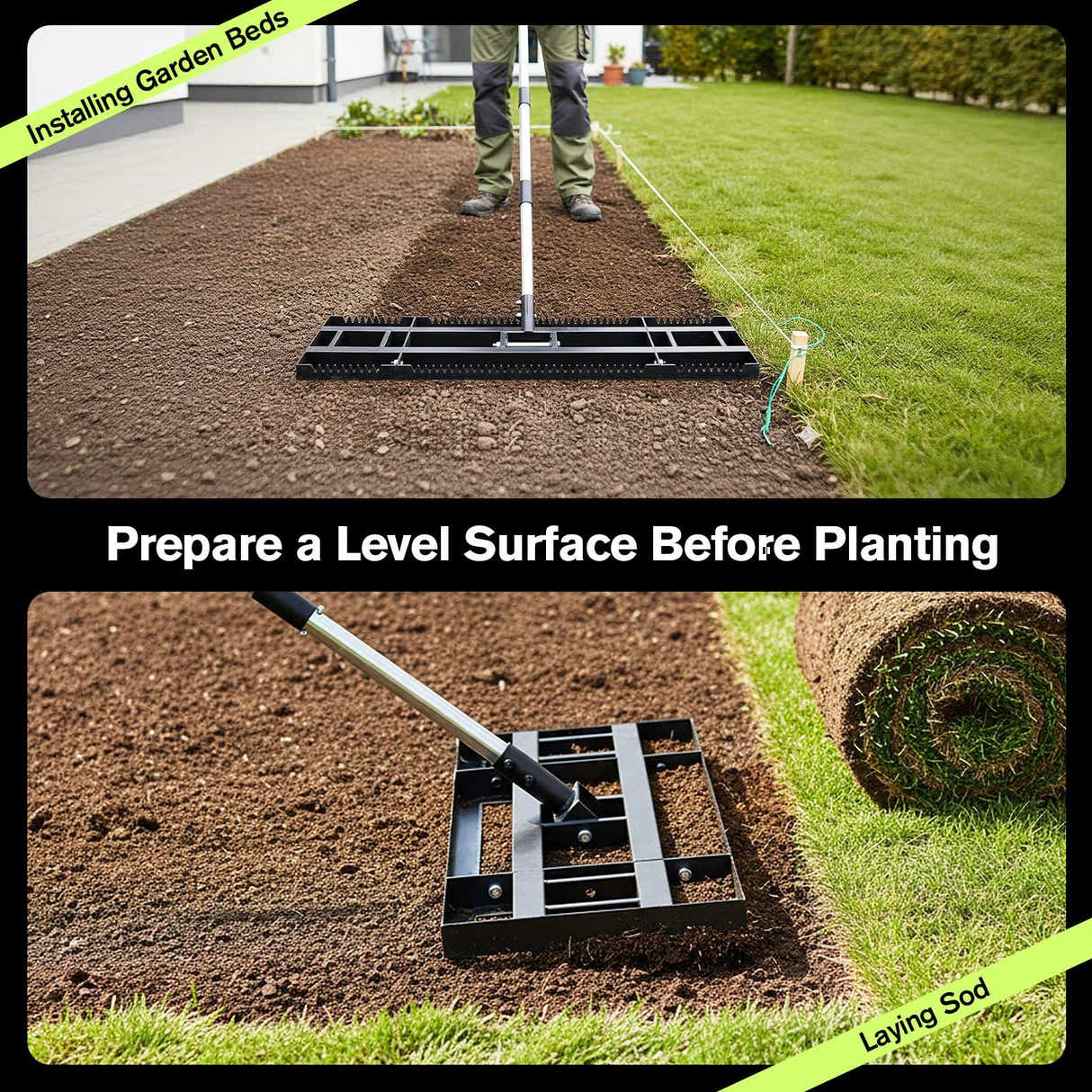 DS BD Lawn Leveling Rake Top Soil Spreader Leveller 76x26cm Base Ground Grass