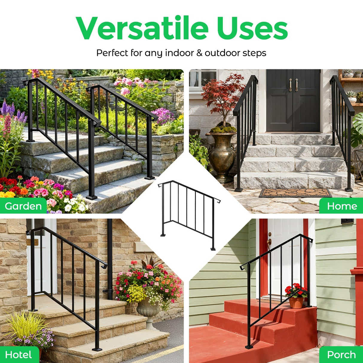 DS BD Stair Handrail Railings 3-4 Steps Black Metal Safety Guard Hand Rails