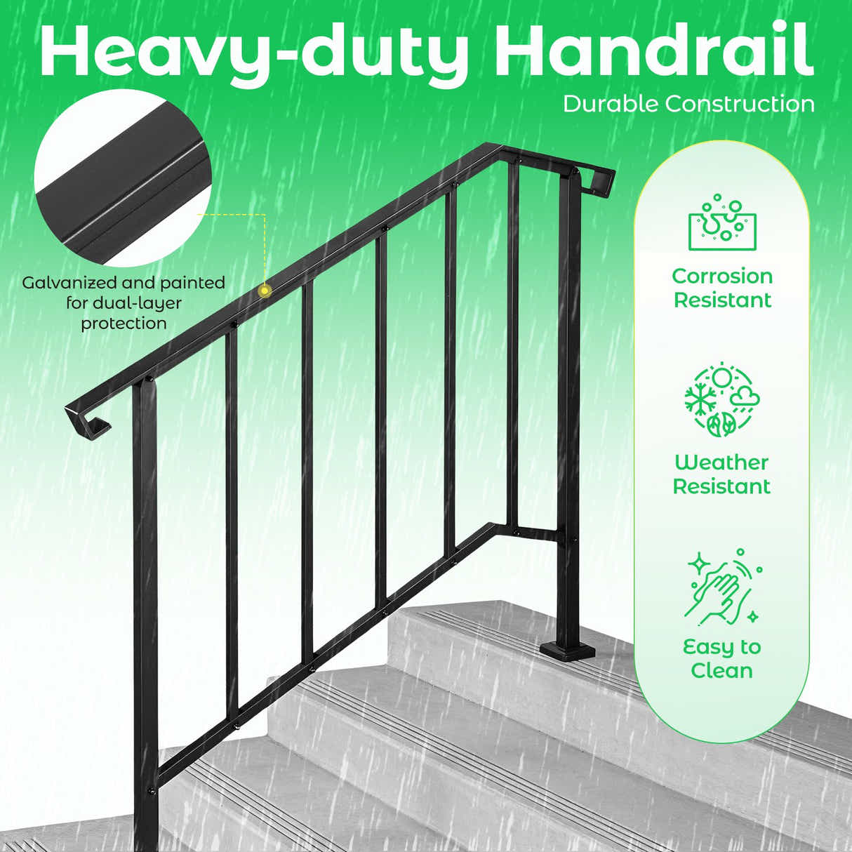 DS BD Stair Handrail Railings 3-4 Steps Black Metal Safety Guard Hand Rails
