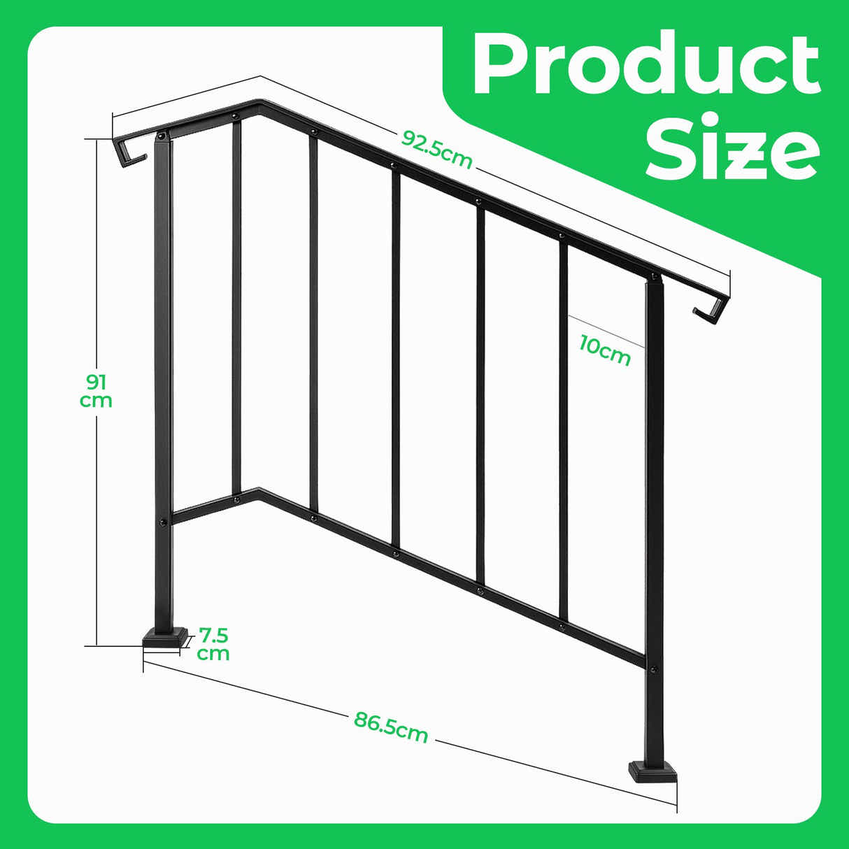 DS BD Stair Handrail Railings 3-4 Steps Black Metal Safety Guard Hand Rails
