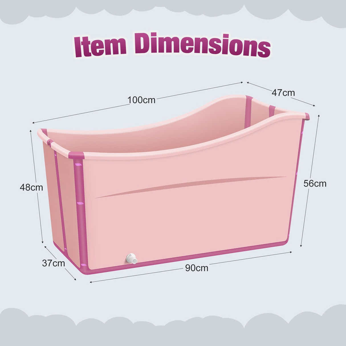 DS BD Large Foldable Bath Tub Bathroom Soaking Freestanding Plastic Collapsible
