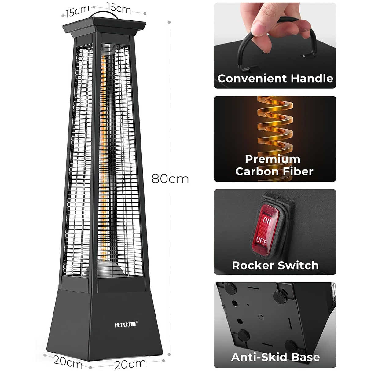 DS BD Maxkon 1500W 360° Infrared Patio Heater Electric Freestanding Space Tower