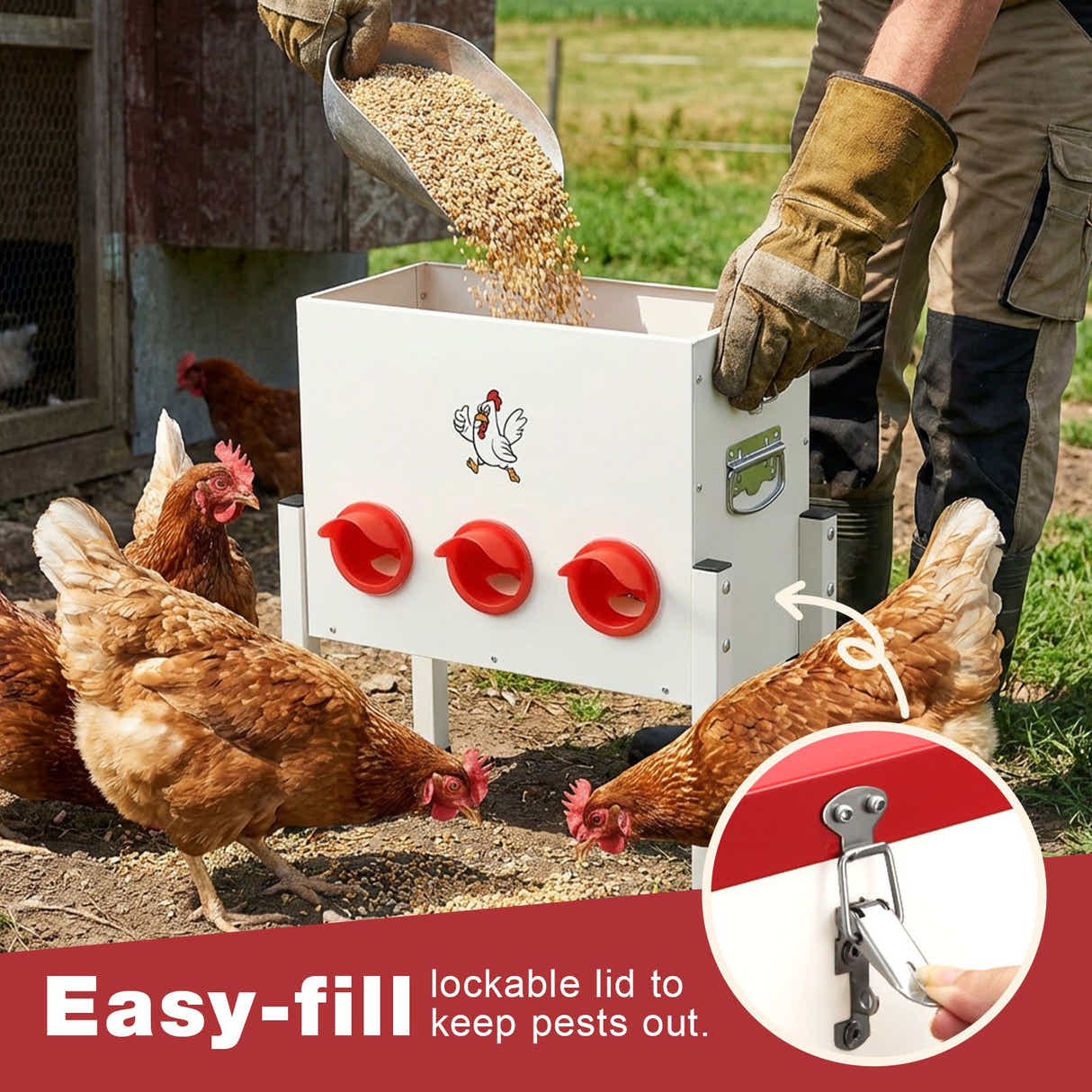 DS BD Chicken Bird Feeder 12L Automatic Gravity Food Dispenser 6 PVC Ports