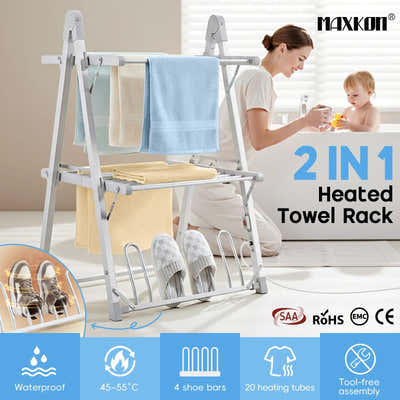 DS BD Heated Clothes Airer Dryer 2 in 1 Electric Towel Rail Laundry Shoe Heater
