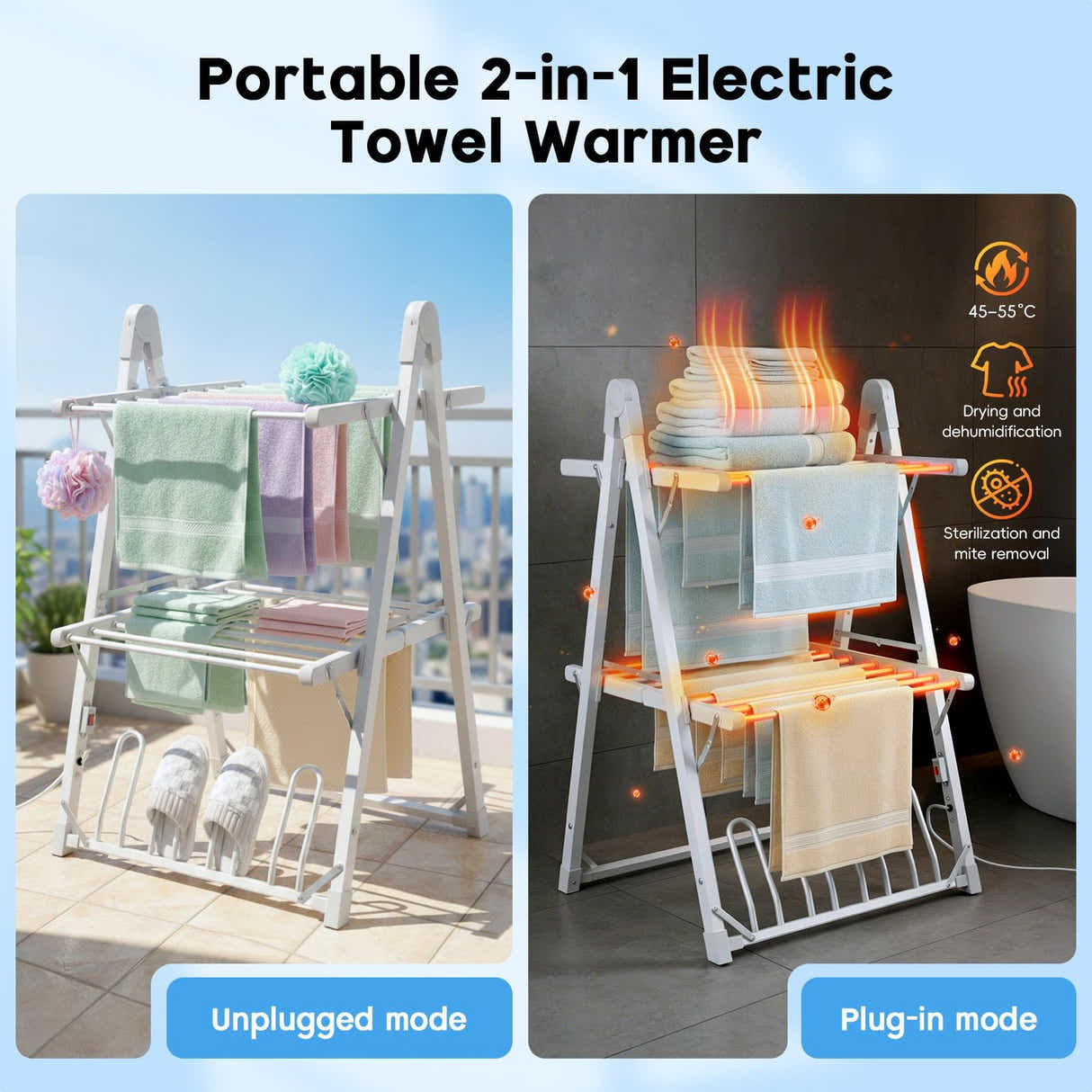 DS BD Heated Clothes Airer Dryer 2 in 1 Electric Towel Rail Laundry Shoe Heater