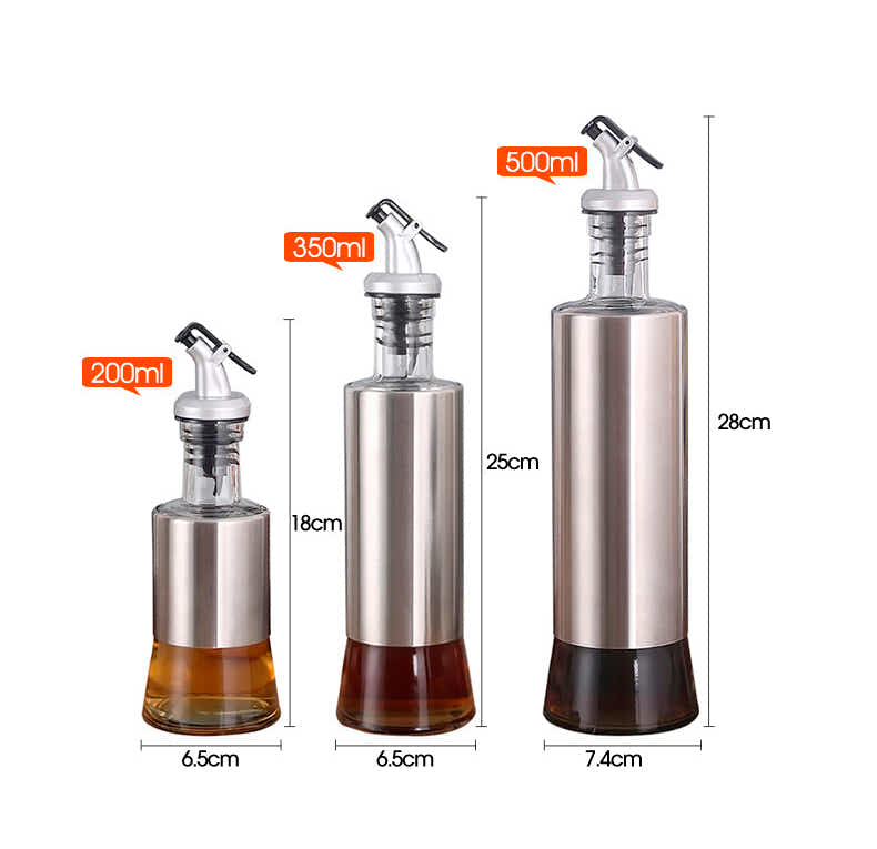 DS BS Stainless Steel Kitchen 3Pc Oil Sauce Dispenser Bottle Set