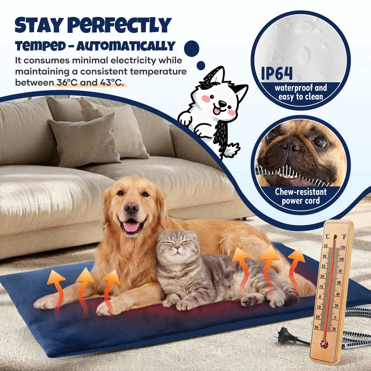 DS BD Heated Dog Pad Pet Cat Heating Bed Inflatable Electric Heater Puppy Doggy