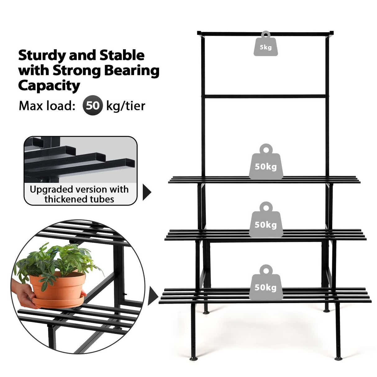 DS BD Large Metal Plant Stand Flower Pot Tall Holder Black Corner Rack Storage