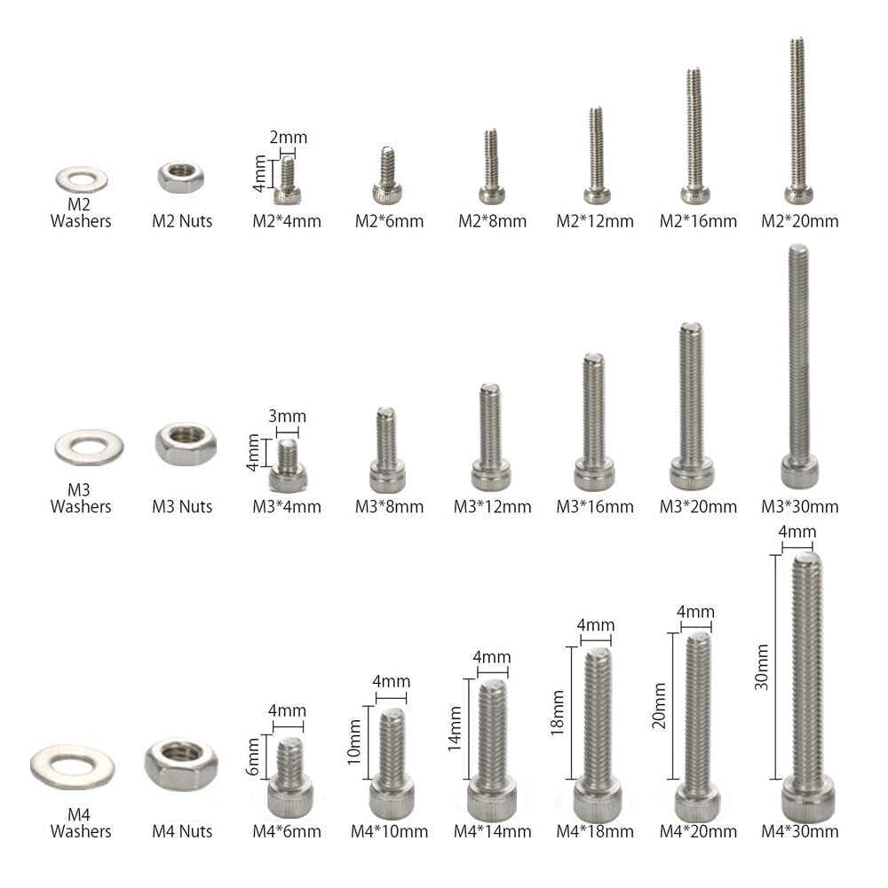 DS BS 1080PCS Stainless Steel Screws and Nuts Hex Socket Head Cap