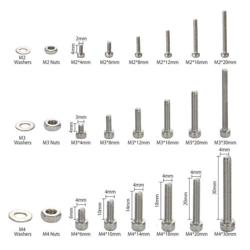 DS BS 1080PCS Stainless Steel Screws and Nuts Hex Socket Head Cap