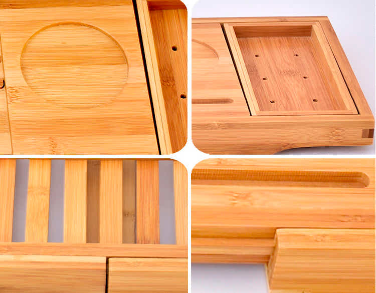 DS BS Bamboo Bathtub Caddy Tray with Extending Sides