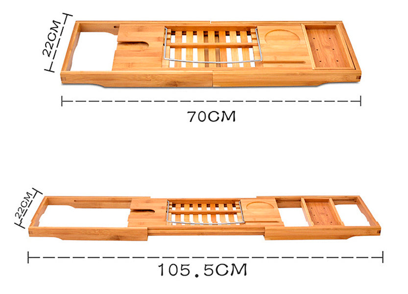 DS BS Bamboo Bathtub Caddy Tray with Extending Sides