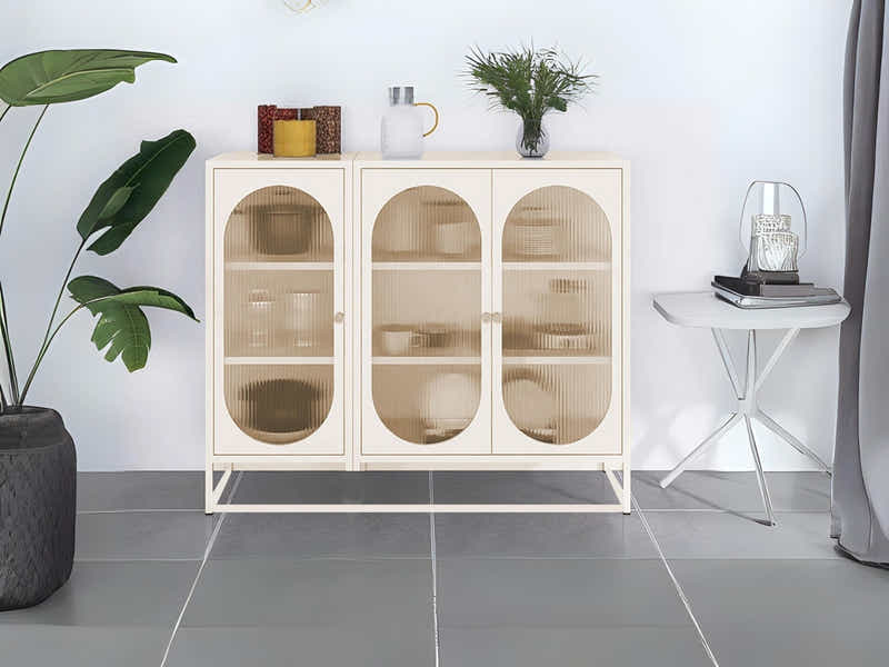 Lonna Steel 3-Door Display Cabinet - Butter Cream