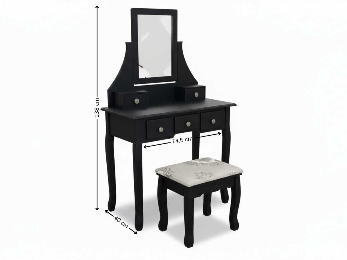 Dressing Table with Stool Black - 74.5 cm