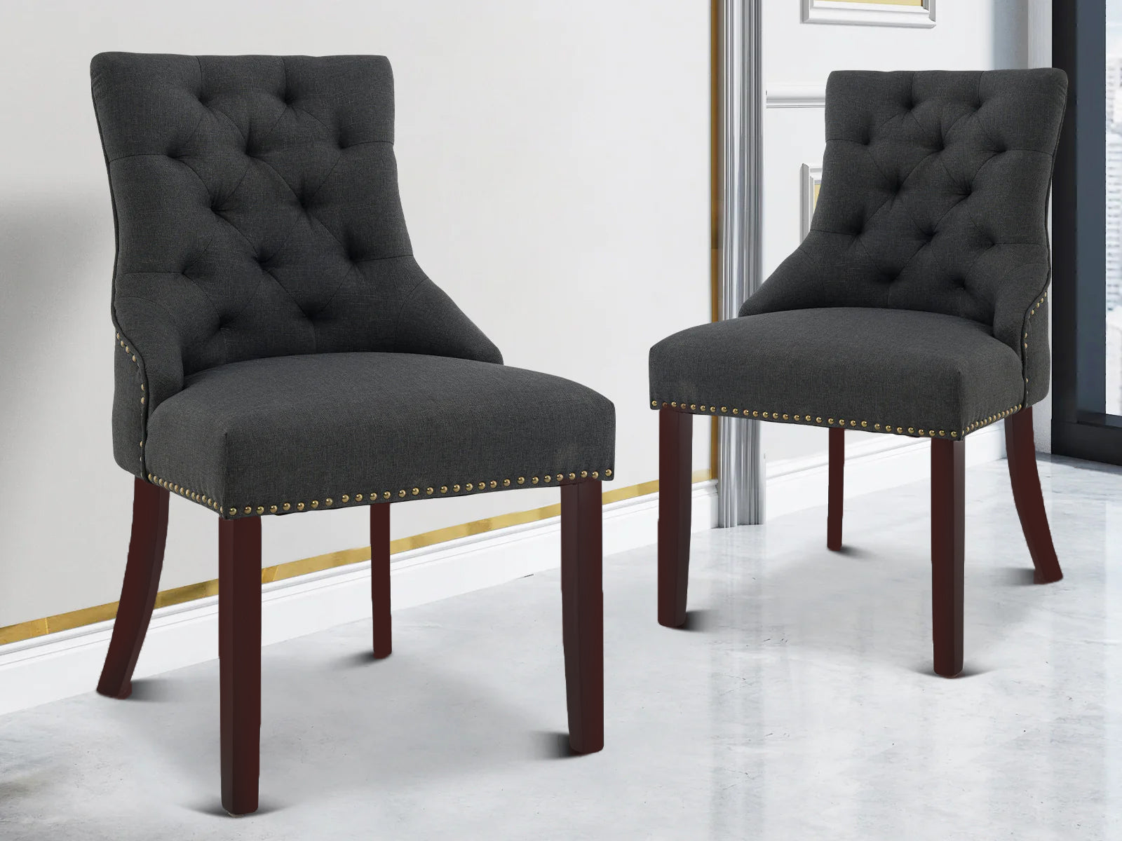 Nappi Linen Dining Chair Charcoal - Set of 2