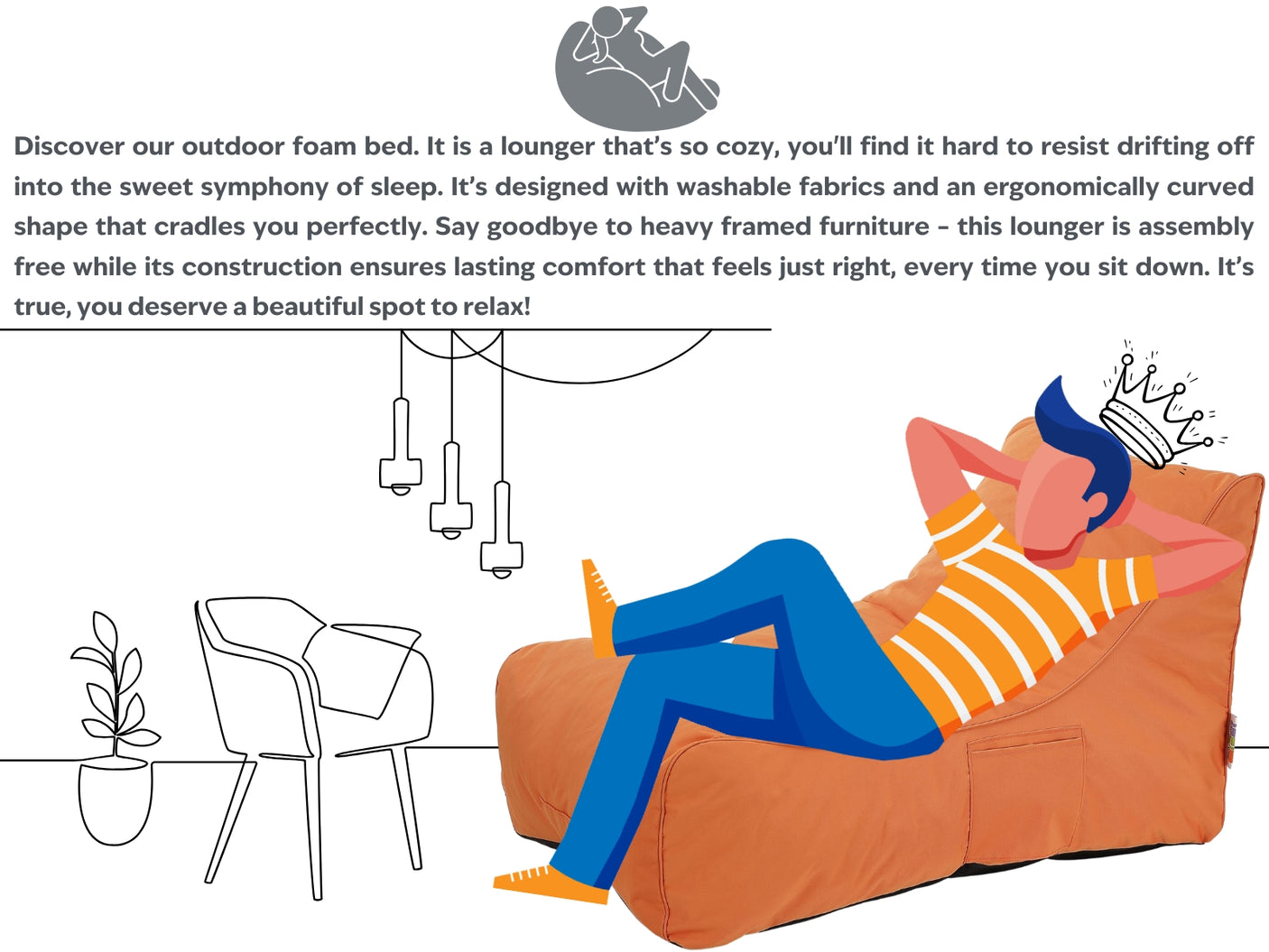 Outdoor Foam Bed Orange