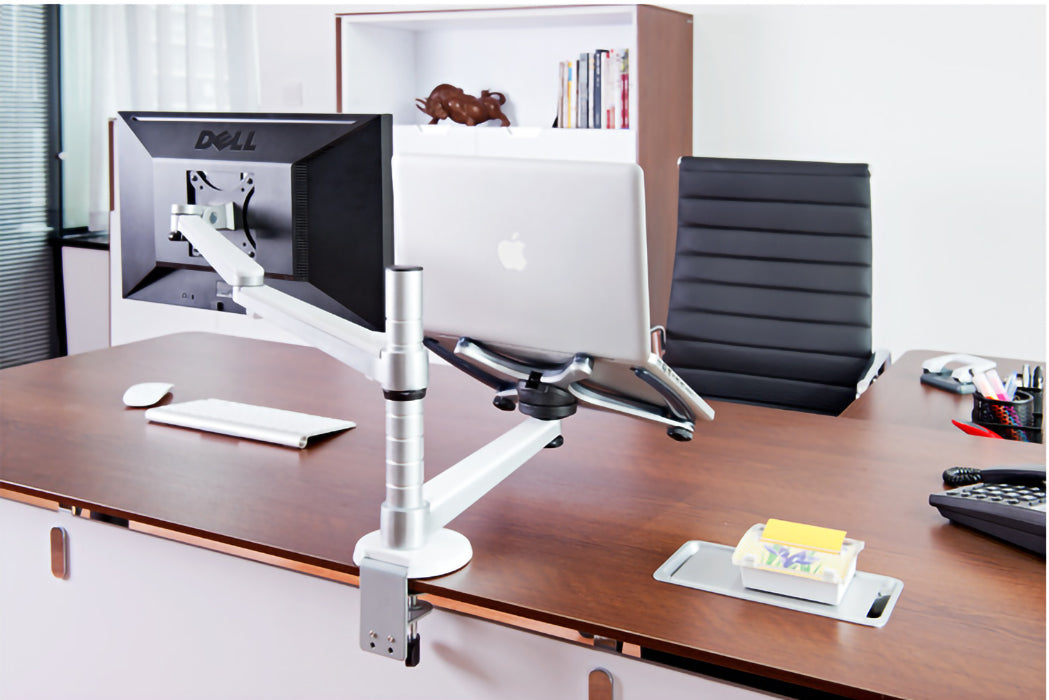 DS BS 2-in-1 Adjustable Dual Arm Desk Mounts Stand Holder Monitor and Laptop