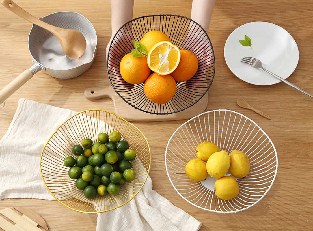 DS BS 2 Pack Lotus Leaf Shape Metal Wire Fruit Bowl Basket Black