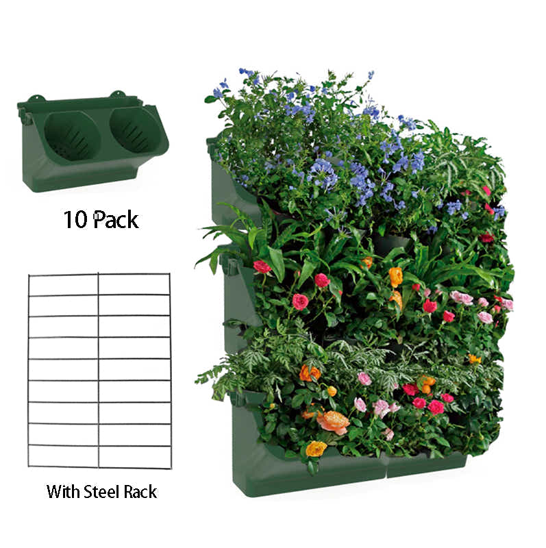DS BS 10 Pack Vertical Planter Wall Hanging Flower Pots with Steel Rack