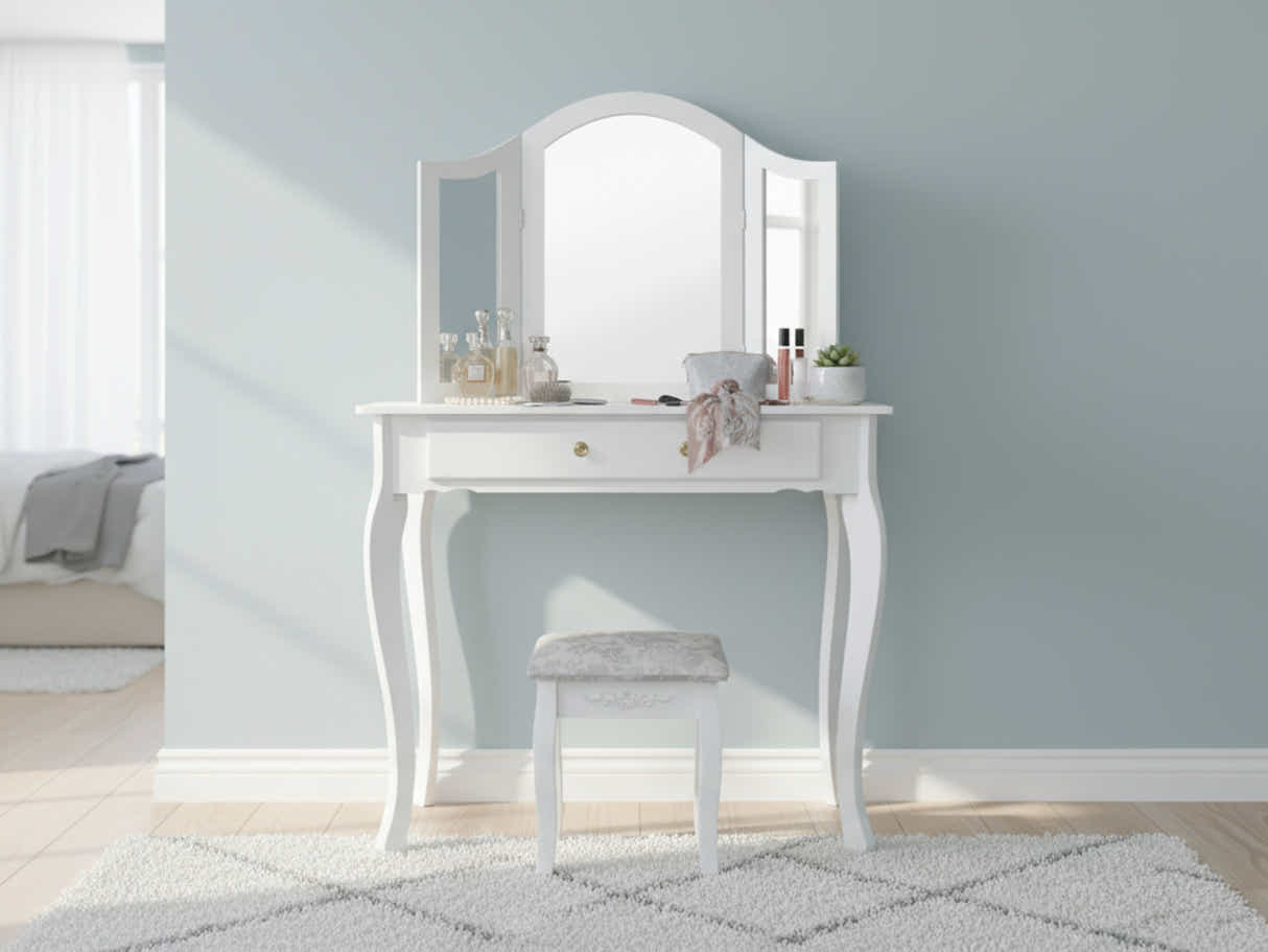 3-Mirror Dressing Table Set White - 79 cm