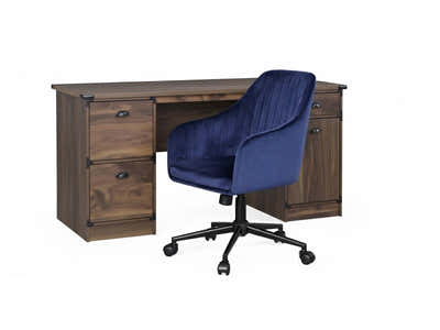 Executive Desk Dark Walnut & Lilac Office Chair Velvet Blue (Combo)