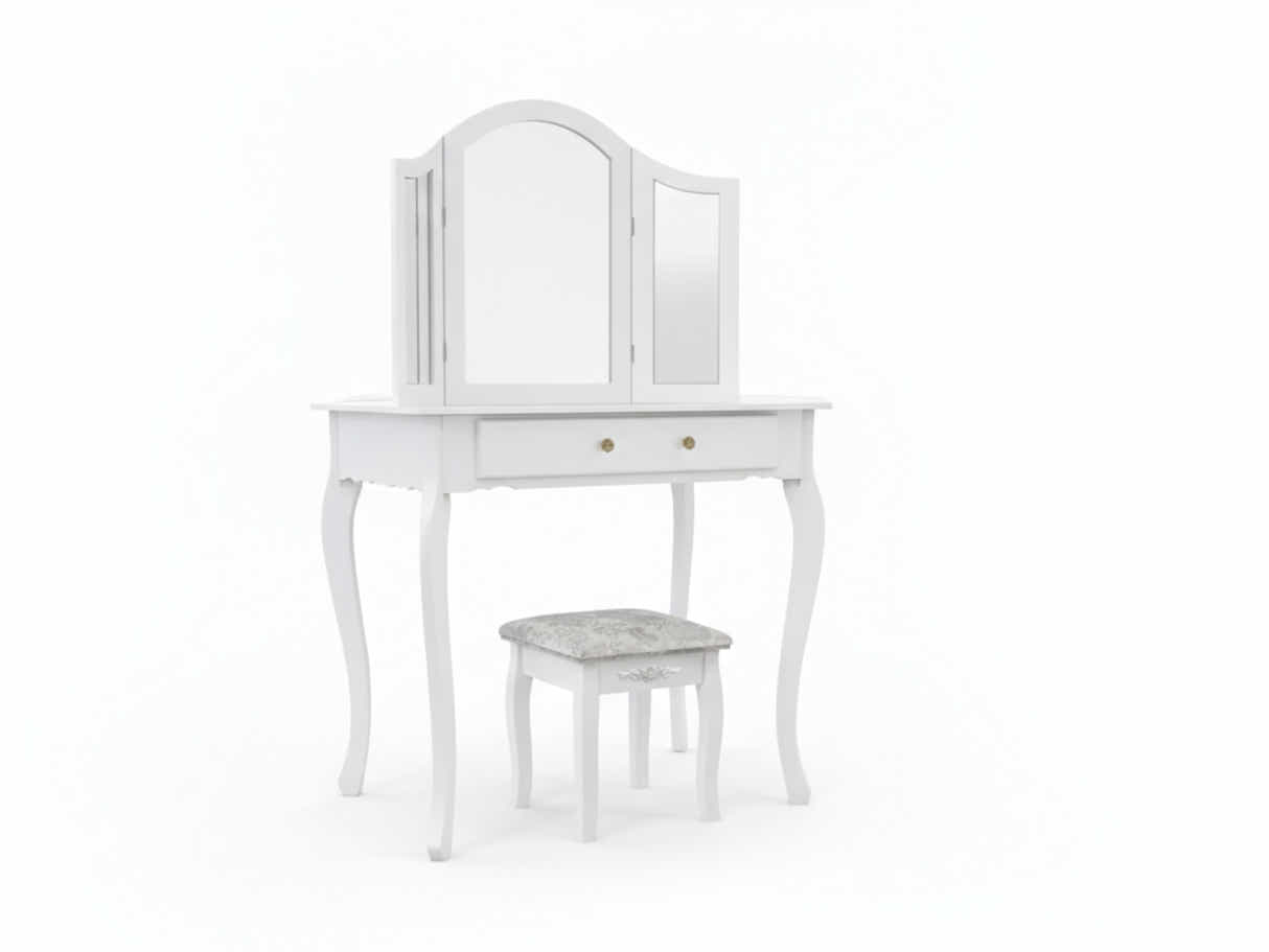 3-Mirror Dressing Table Set White - 79 cm