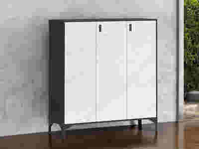 Lonna Steel 3-Door Shoe Cabinet - White Marble