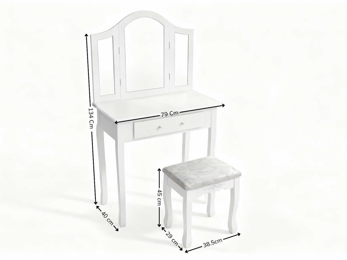 3-Mirror Dressing Table Set White - 79 cm