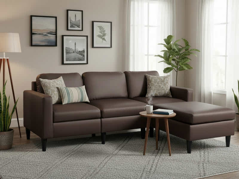 Moser PU Leather Sofa With Ottoman - Brown