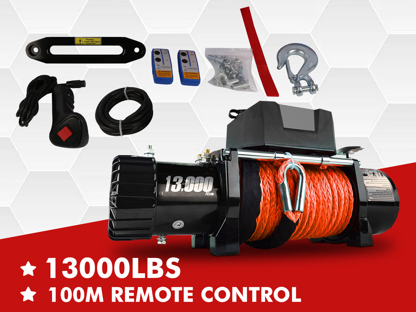13000lbs Winch Set-Syn. Rope