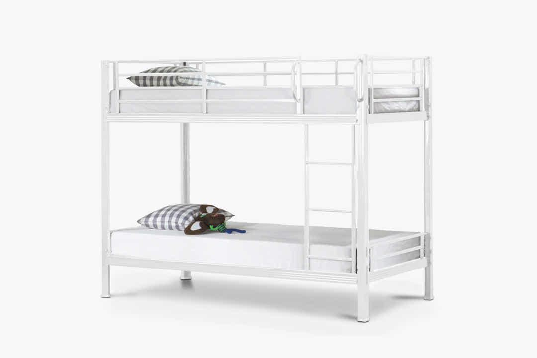 Easy Fix Metal Bunk Bed - White & Mattress Bon15 Single x2