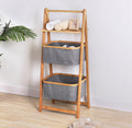 DS BS Natural Bamboo 2-Tier Laundry Basket Rack with Shelf