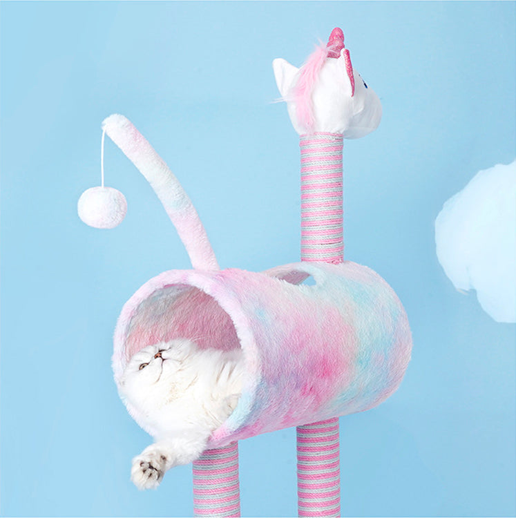 DS BS Cat Tree Tunnel Play Tree House-Unicorn