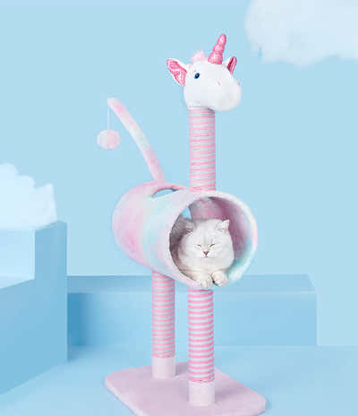 DS BS Cat Tree Tunnel Play Tree House-Unicorn