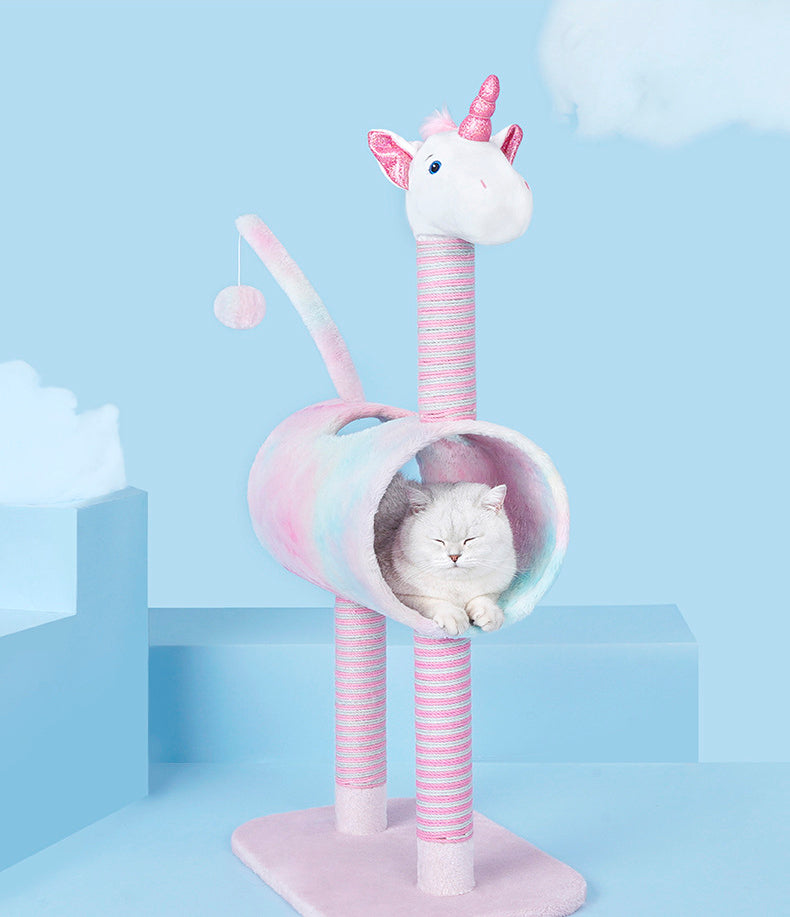 DS BS Cat Tree Tunnel Play Tree House-Unicorn