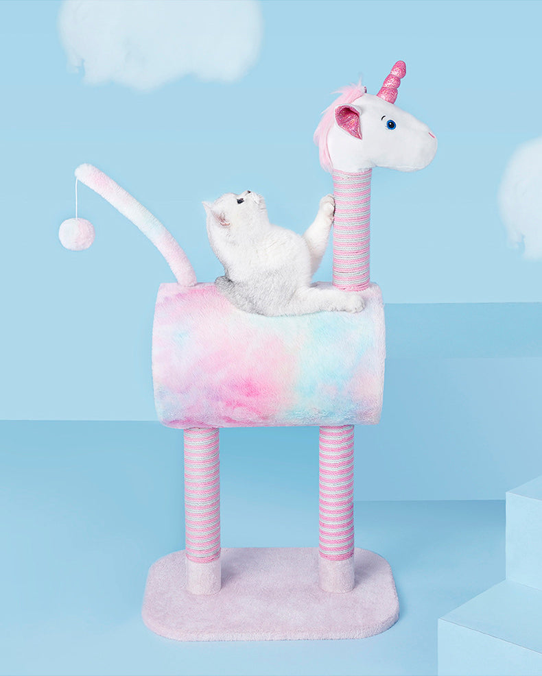 DS BS Cat Tree Tunnel Play Tree House-Unicorn
