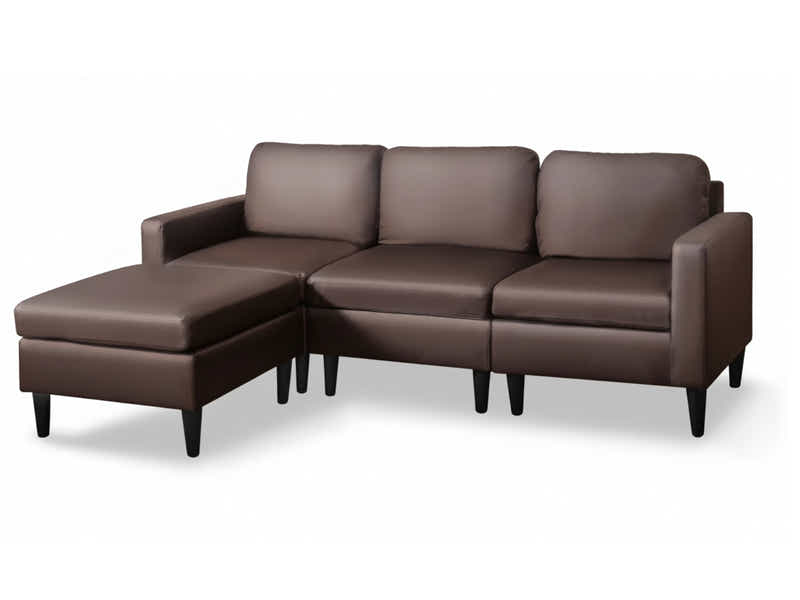 Moser PU Leather Sofa With Ottoman - Brown