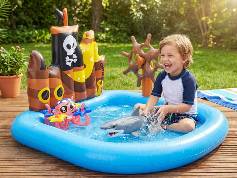 Bestway Kids Wading Pool +ZURU Shark Slide with 3-Pack Bunch O Balloons