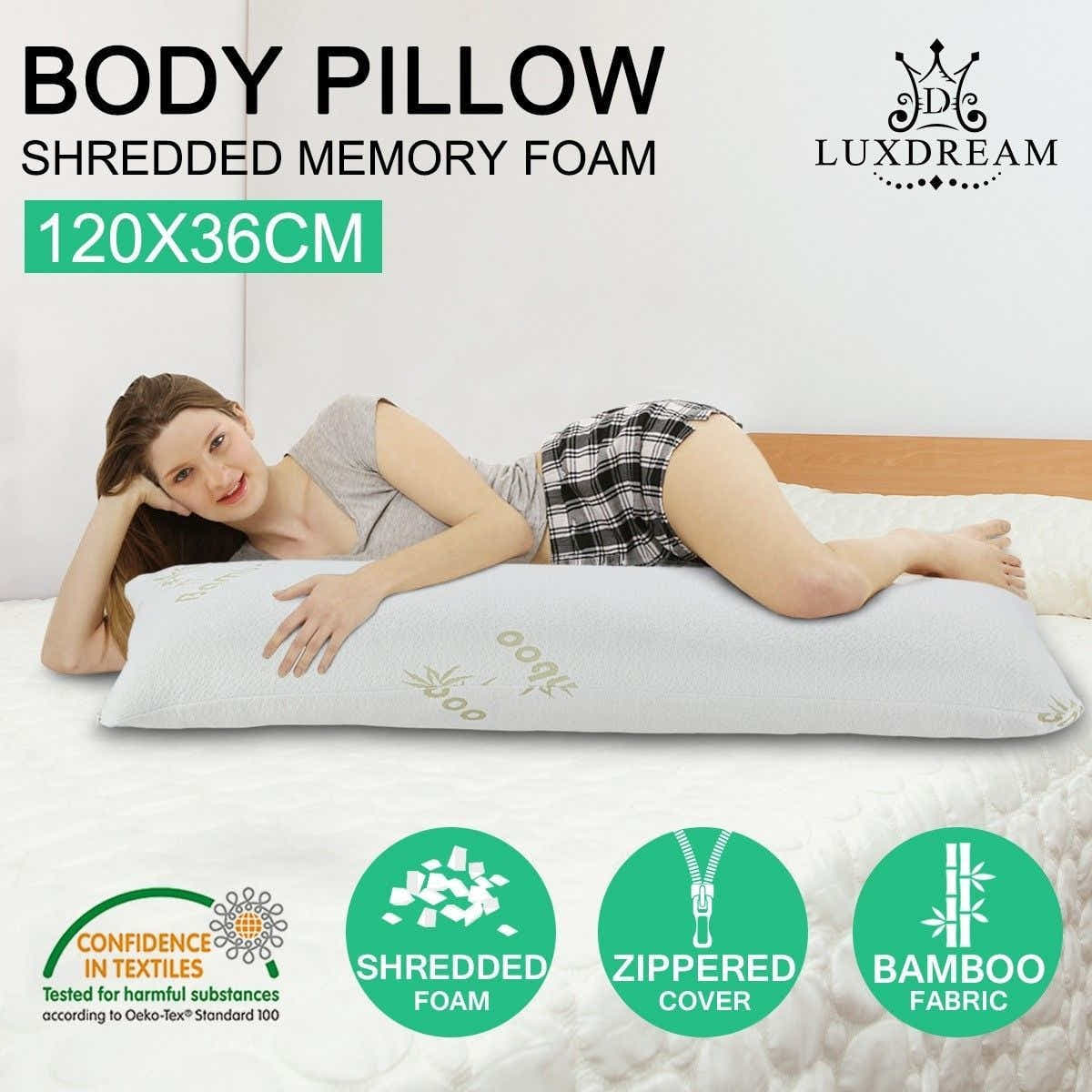 DS BD Body Pillow Support Long Bamboo Cover Memory Foam Luxdream