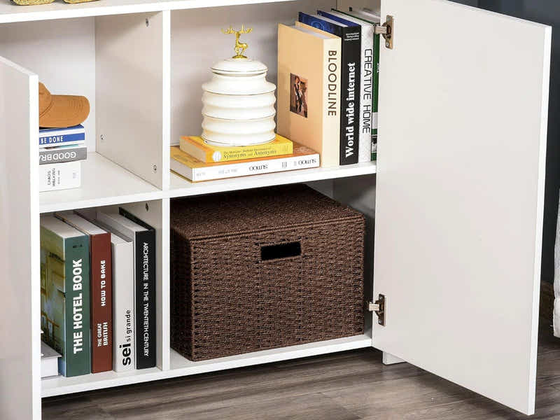 Glansig White 2-Door Buffet with LED Light - Set of 2