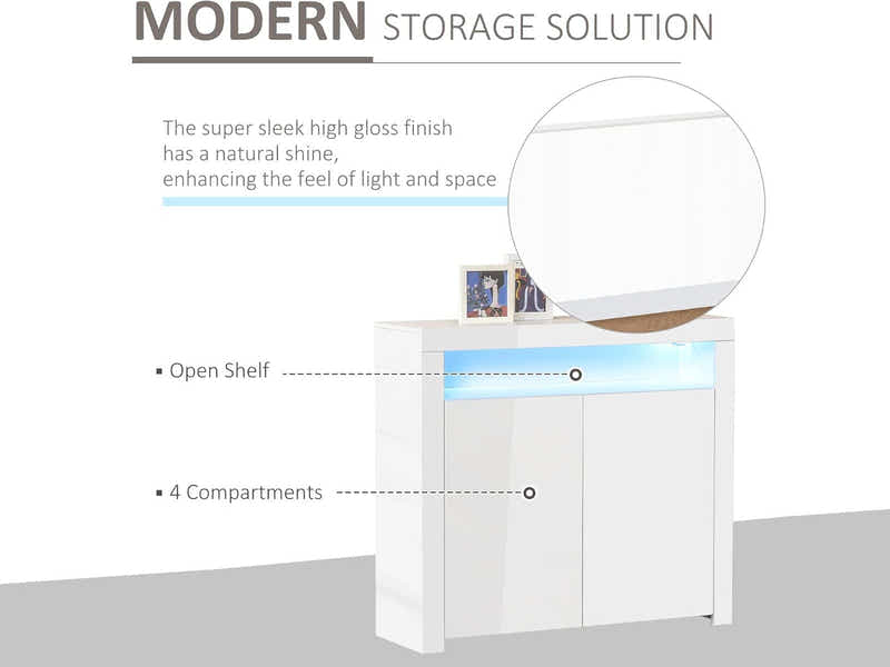 Glansig White 2-Door Buffet with LED Light - Set of 2