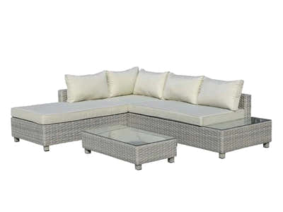 3-Piece Outdoor Sofa Set - Grey + Beige