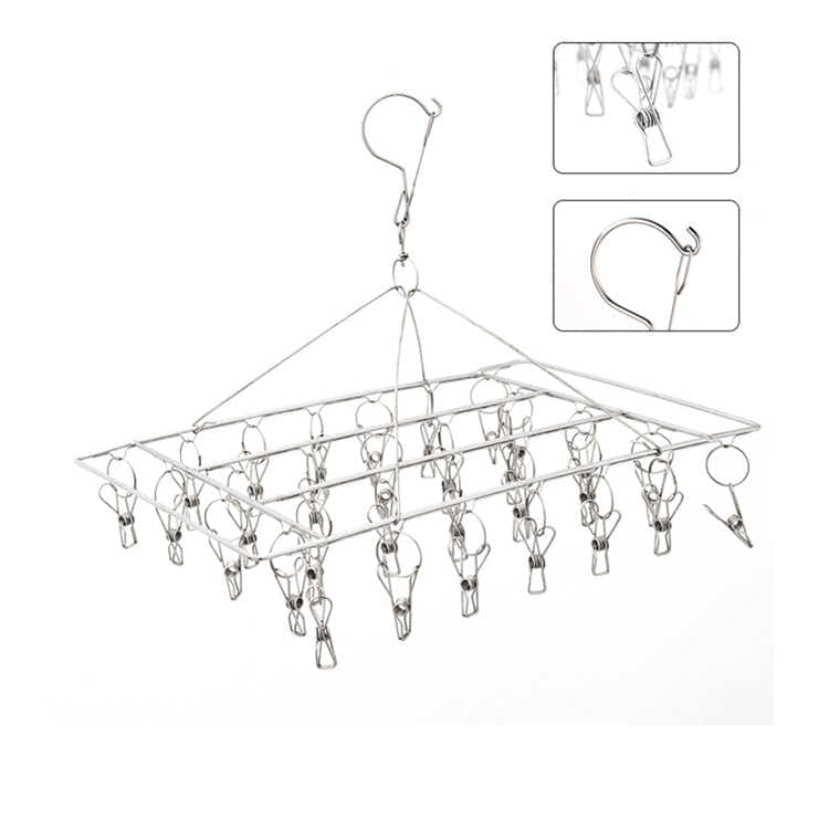 DS BS Stainless Steel Clothes Hanger with 36 Clips 2Pack