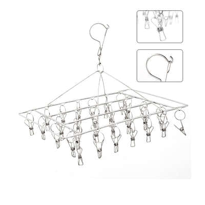 DS BS Stainless Steel Clothes Hanger with 36 Clips 2Pack