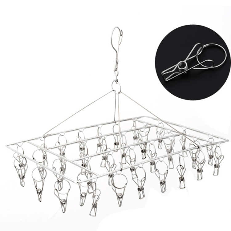 DS BS Stainless Steel Clothes Hanger with 36 Clips 2Pack