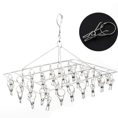 DS BS Stainless Steel Clothes Hanger with 36 Clips 2Pack